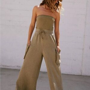FP Movement by Free People Strapless Jumpsuit in Khaki